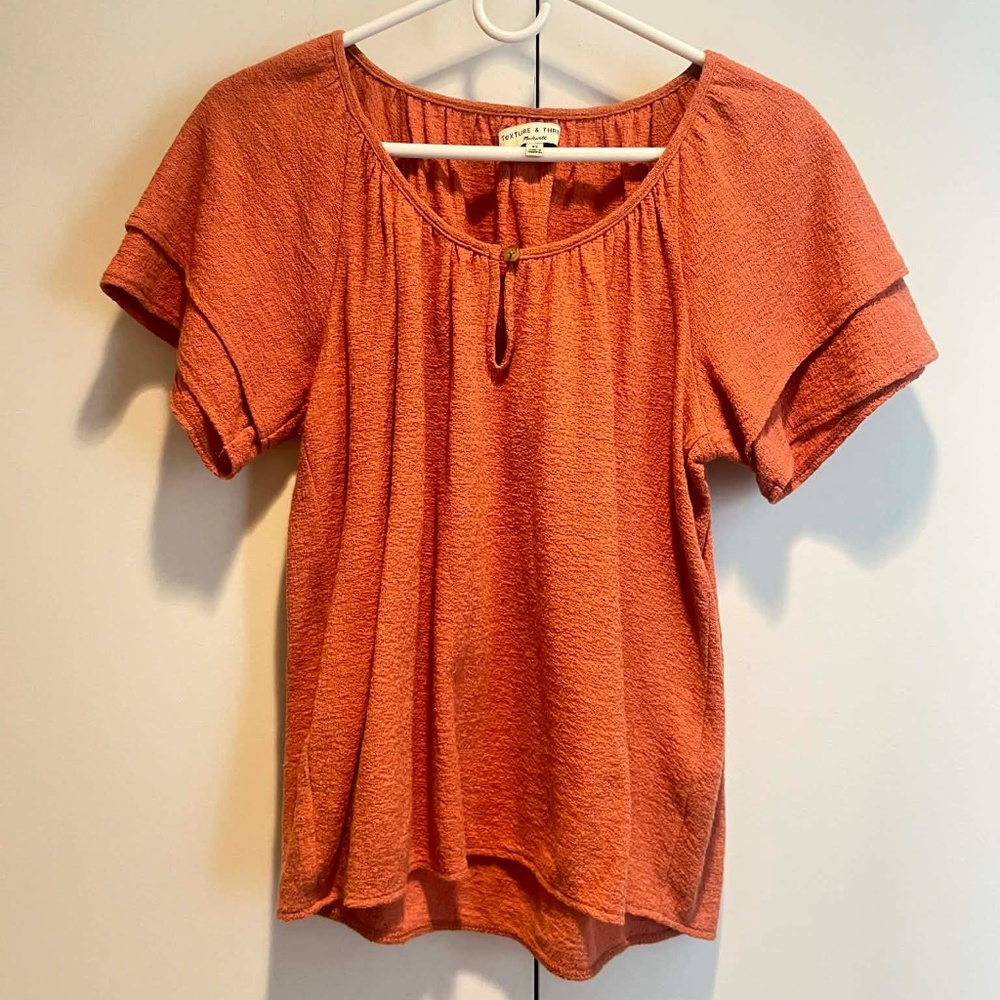 Madewell Texture & Thread Rust Terracotta Textured Keyhole Top XS